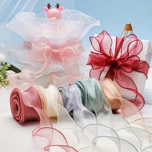 5PC 40mm Fishtail Organza Ribbon - 10 Yards Iridescent Reflective Wavy Edge Ribbon for Gift Wrapping, Bows & DIY Crafts
