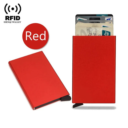 RFID Credit Card Holder Metal Slim Wallet for Men & Women, Pop-Up Minimalist Small Black Purse, Mini Wallet
