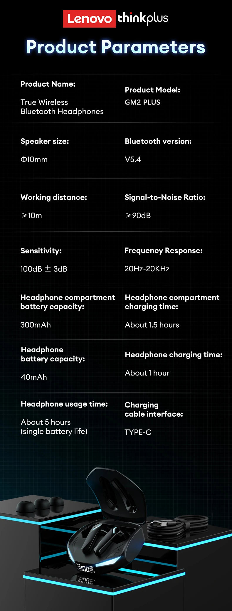 Lenovo GM2 PRO MAX Wireless Earbuds – Bluetooth 5.4, LED Display, Waterproof, Low Latency Gaming Headset