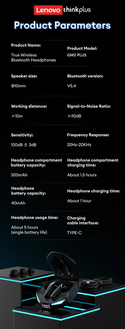 Lenovo GM2 PRO MAX Wireless Earbuds – Bluetooth 5.4, LED Display, Waterproof, Low Latency Gaming Headset