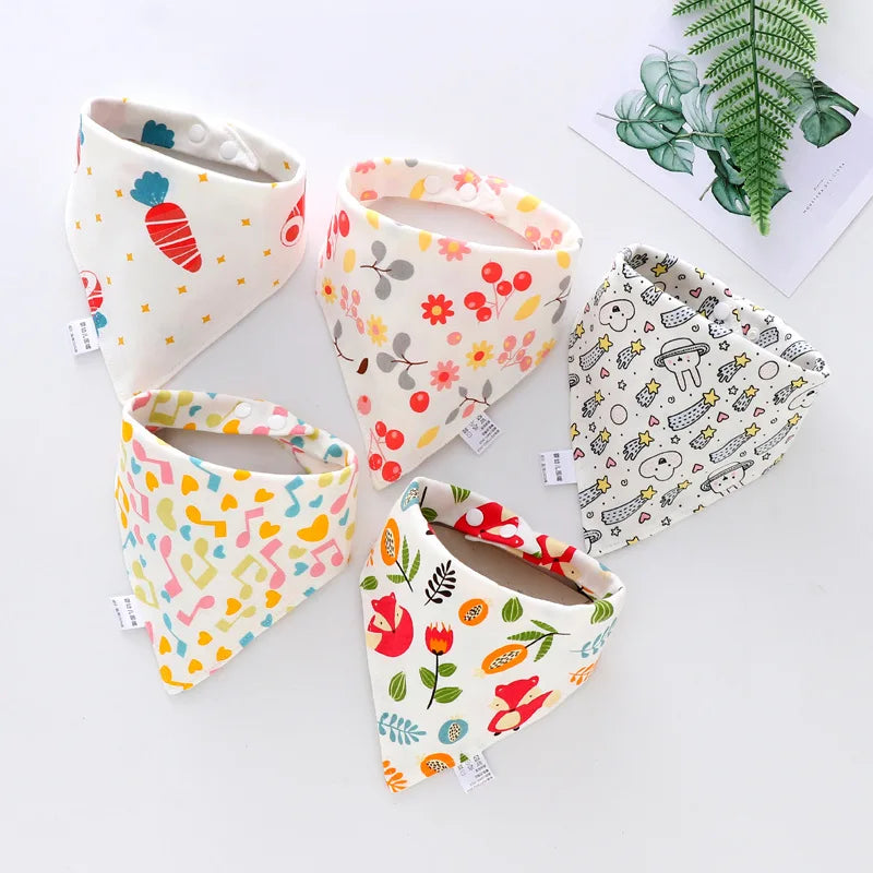5PCS Baby Saliva Towels – Triangle Cotton Bandana Bibs, Waterproof and Absorbent Scarf for Newborn Boys & Girls