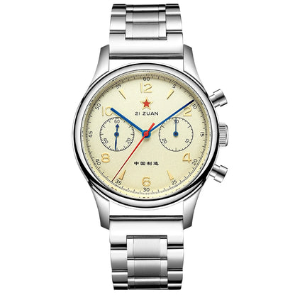 RED STAR 1963 Men's Chronograph Watch - 38mm Pilot Design with Seagull ST1901 Movement & Sapphire Glass