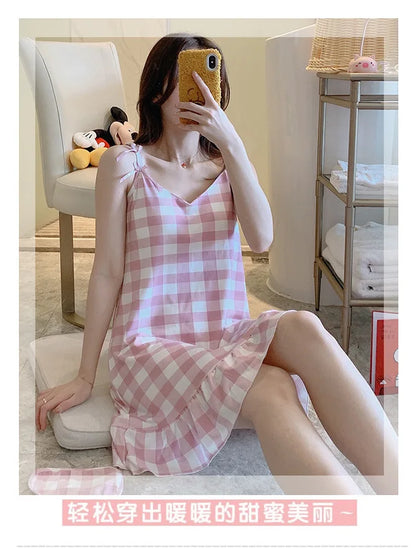 Women’s Cartoon Animal Pajama Set - Cute Loose Sling Nightgown with Bra Pad & Free Eye Mask for Sleepwear