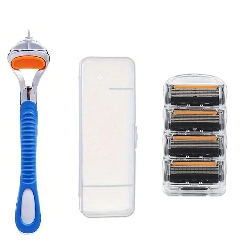 Men’s Vintage Fusion Safety Razor – Manual Shaver with Replacement Blade Cartridges for Face Hair Removal