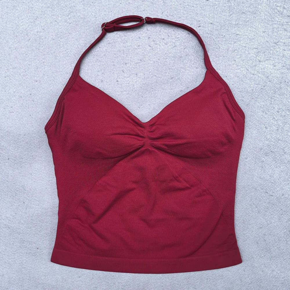 Women’s Adjustable Strappy Sports Top Open Back Gym Yoga Crop Top with Built-in Fastener Fitness Workout Wear