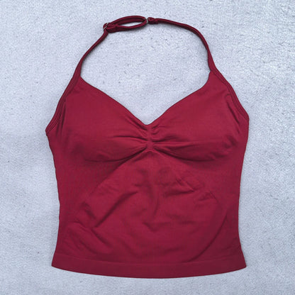 Women’s Adjustable Strappy Sports Top Open Back Gym Yoga Crop Top with Built-in Fastener Fitness Workout Wear