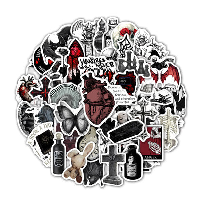 Gothic Vampire Stickers – 50PCS Waterproof Horror-Themed Decals for Scrapbooking, Phones, Luggage & Skateboards