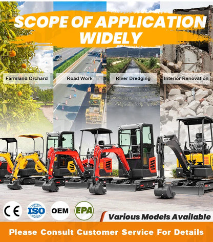 Mini Excavator 1–3 Ton — Kubota Engine, EPA Compliant Small Farm Digger, Compact Construction Machine
