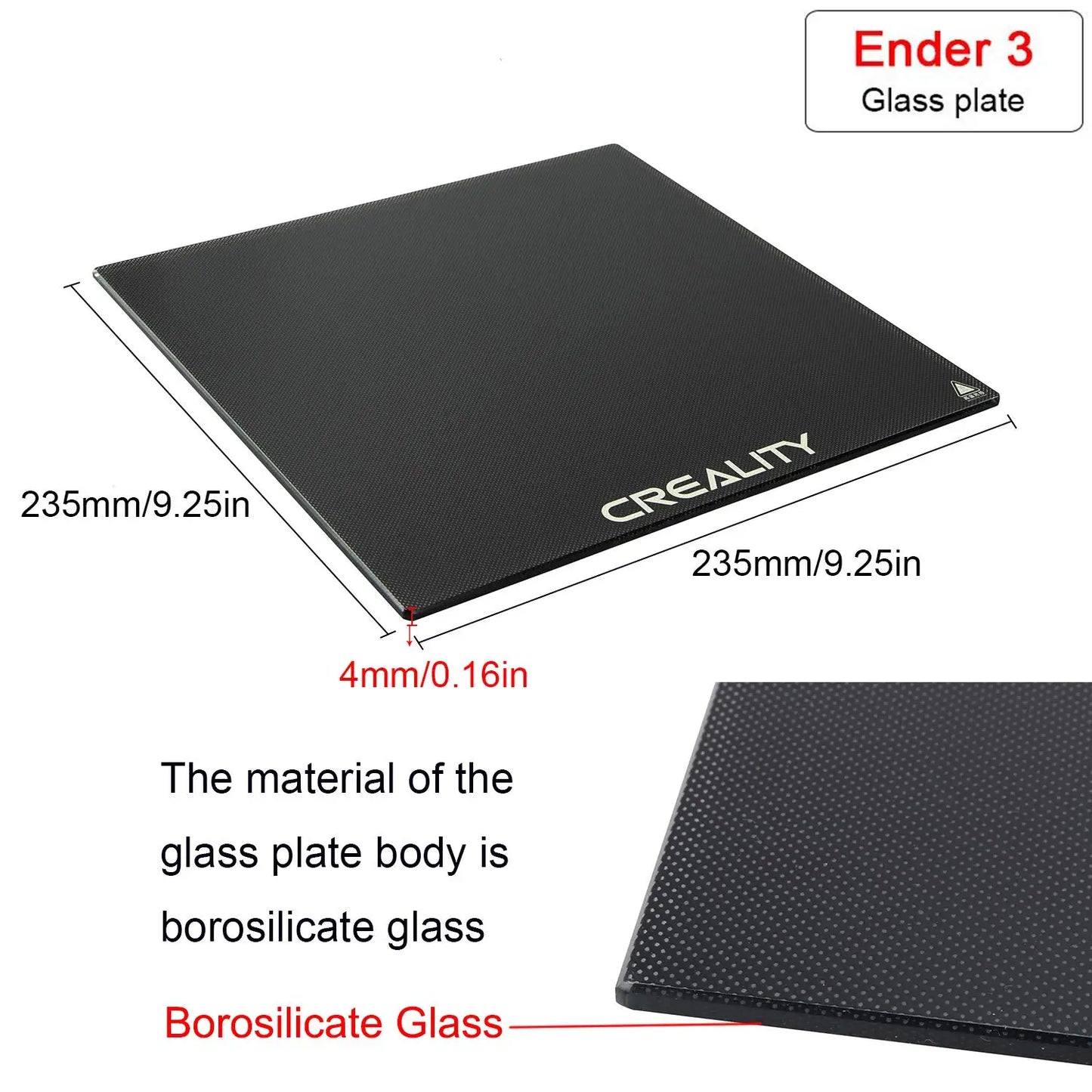 Creality Ender 3 Tempered Glass Bed — Upgraded 3D Printer Build Surface 235x235x4mm for Ender 3/3 Pro/3 V2