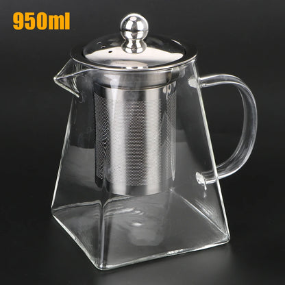 Glass Teapot with Stainless Steel Infuser – 550/750/950ML Heat-Resistant Clear Teaware, Household Tea Kettle with Infuser