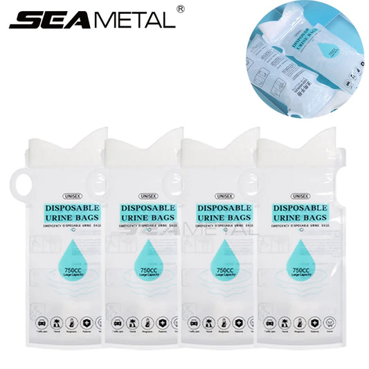 SEAMETAL 4Pcs 750ML Portable Emergency Urinal & Vomit Bags – Disposable Travel Mini Toilet Bags for Car, Outdoor & Unisex Use