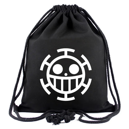 One Piece Luffy Anime Drawstring Backpack — Full-Color Cartoon Storage Bag with Pocket