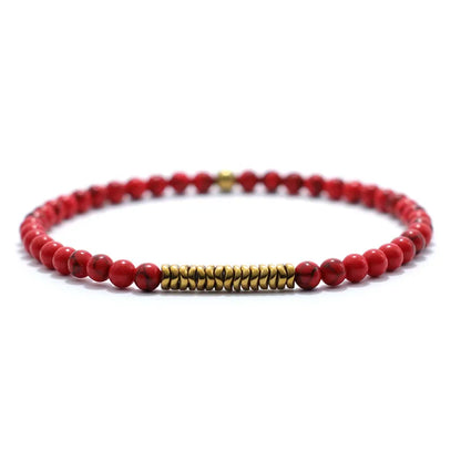 4mm Antique Gold Hematite Stone Bracelet for Men — Natural Wooden Beaded Meditation Bracelet Pulsera Brazalete