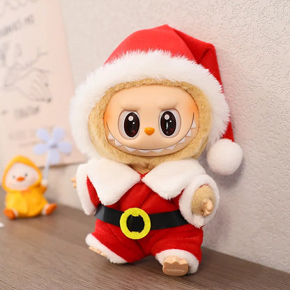 15–17cm Labubu Doll Clothes – Christmas Hat, Scarf & Elk Snowman Plush Outfit Set, New Year Gift