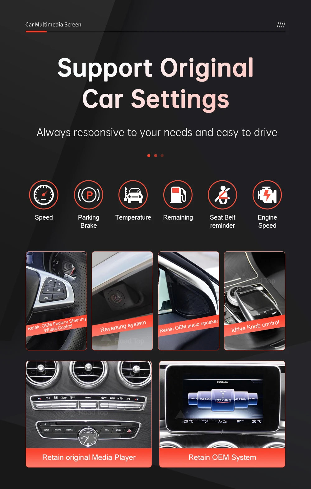 1920x720 Multimedia Touch Screen - Wireless CarPlay & Android Auto for Mercedes-Benz C Class W205, GLC, V Class W447 (2015-2018) NTG5.0