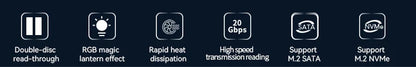 Blueendless M.2 SSD Dual Protocol Docking Station – 2-Bay PCIe NVMe Enclosure with Type-C, 10Gbps, RGB Light