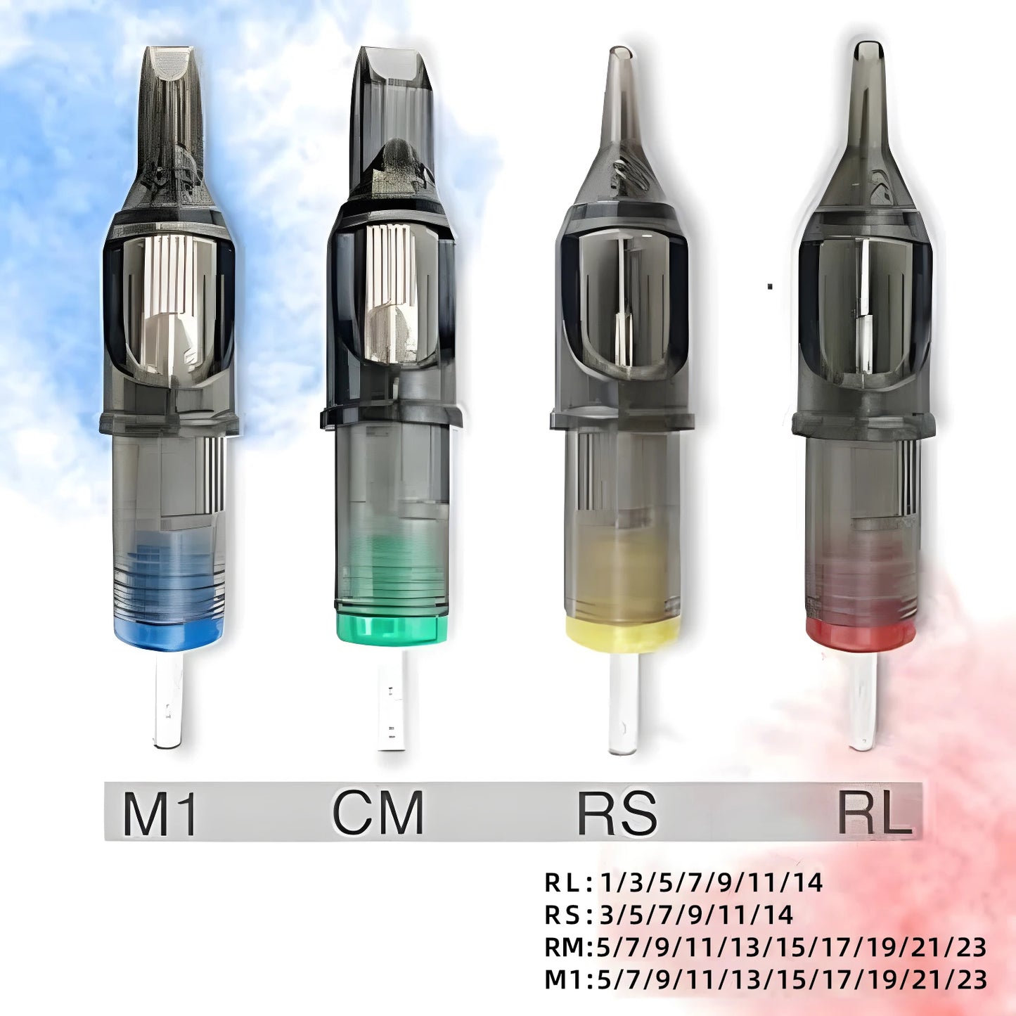 POSEIDON V2 50PCS Mixed Tattoo Cartridge Needles – RL, RS, RM, M1 Disposable Safety Membrane Needles for Professional Tattooing