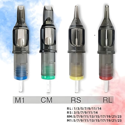 POSEIDON V2 50PCS Mixed Tattoo Cartridge Needles – RL, RS, RM, M1 Disposable Safety Membrane Needles for Professional Tattooing