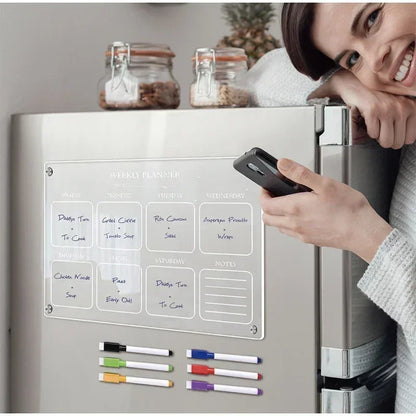 Magnetic Fridge Calendar & Weekly Planner – Reusable Transparent Dry Erase Board for Schedule, Menu & Notes
