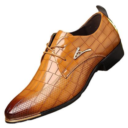 Men’s Leather Pointed Toe Shoes - Soft Patchwork Business Formal Wedding and Office Dress Shoes