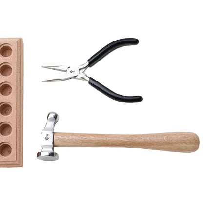 Stainless Steel Round Head Hammer – Mini Professional Jewelry & Leather Craft Tool with Wooden Handle for Goldwork & Precision Hand Use