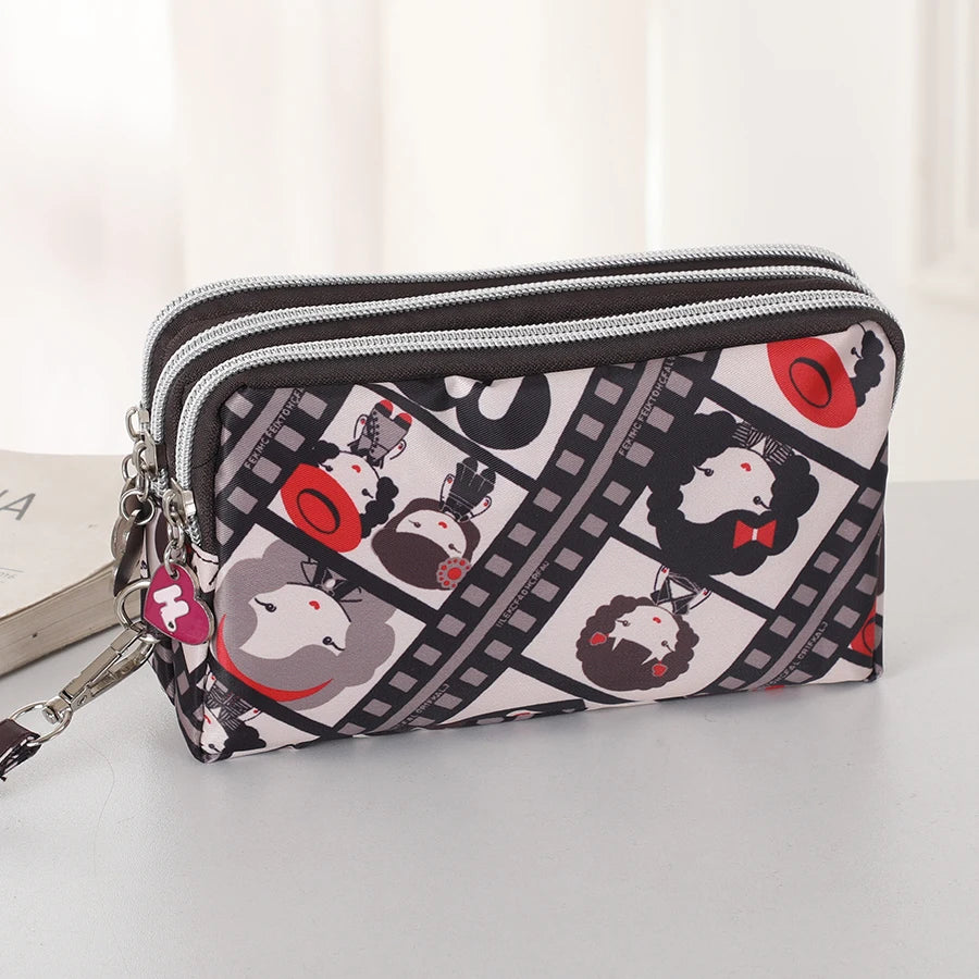 Three-Layer Zipper Short Mobile Phone Bag for Women - Fashionable, Waterproof with Multi-Layer Pockets, Portable Hand Makeup Bag