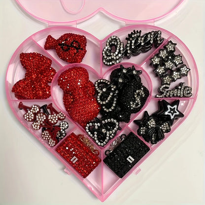 43PCS Luxury Charm Set — Diamond Bow, Perfume Bottle, Butterfly & Lip Decorations for Phone Case, Purse, and DIY Crafts