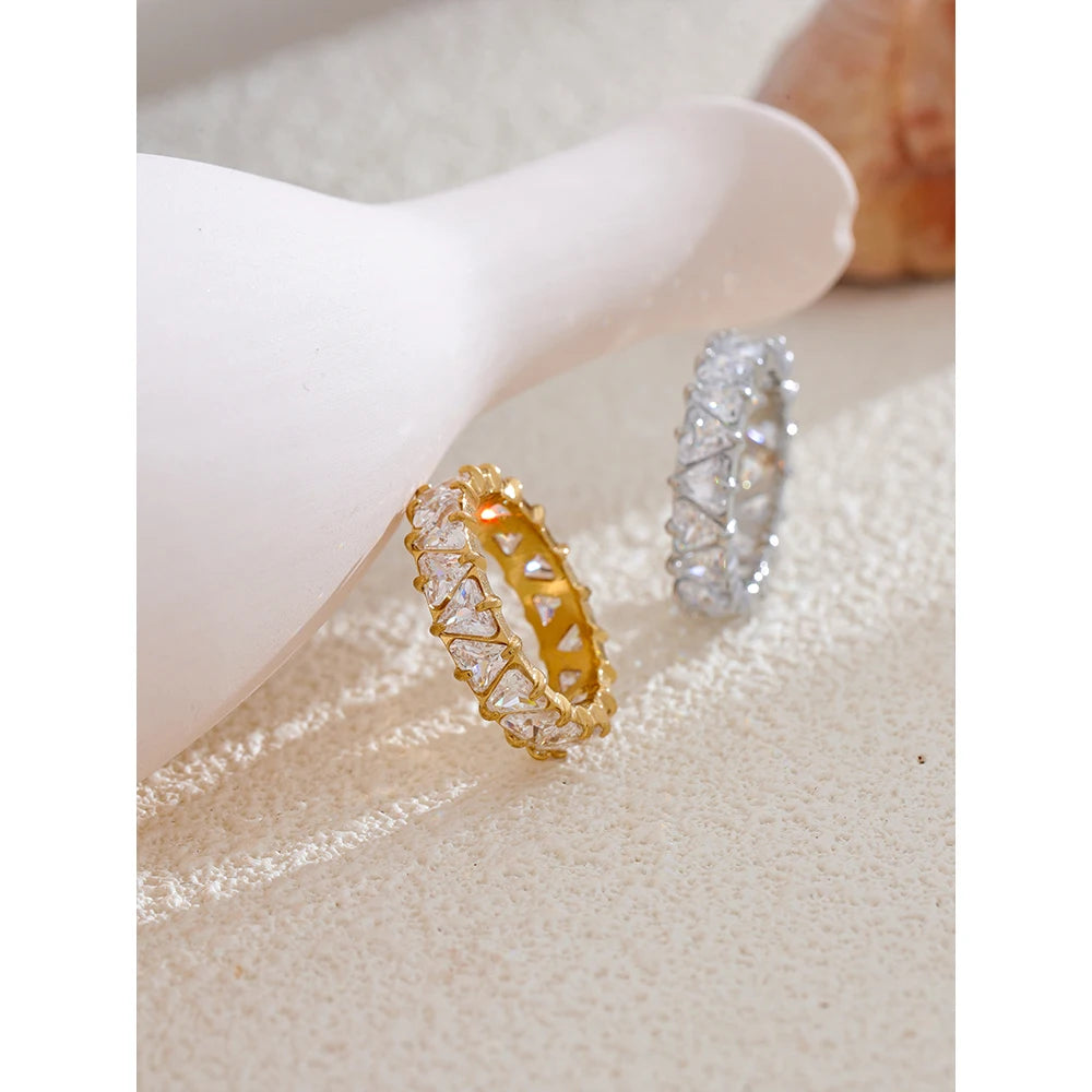 Women’s Stainless Steel Heart CZ Bling Ring – Shiny Cubic Zirconia Fashion Jewelry