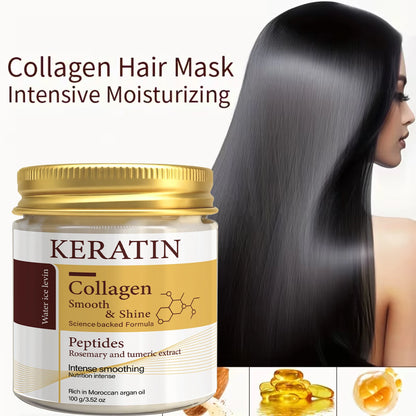 Keratin Collagen Hair Mask - Peptide & Rosemary Deep Conditioning Treatment for Smoothing, Shine & Hair Repair