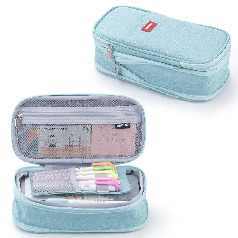 Cute Macaron Canvas Pencil Case - Large Capacity Double-Layer Kawaii School Stationery Pouch for Girls & Kids