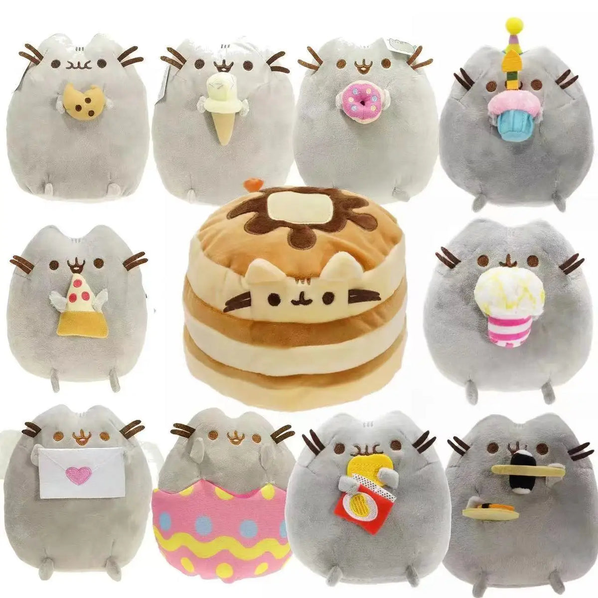 Pusheen Kawaii Cat Plush Toy - Cute Donut, Unicorn, Ice Cream, Pizza, and Cake Stuffed Animal for Gifts and Room Decor