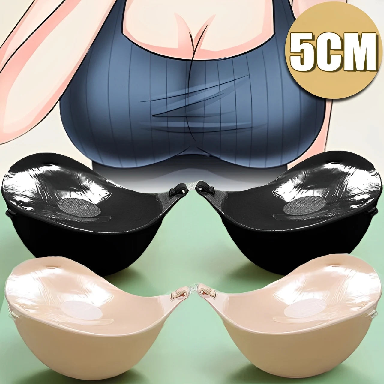 5cm Thicken Silicone Adhesive Bra – Reusable Invisible Strapless Push-Up Nipple Tape for Women