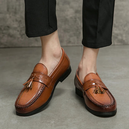 Men’s Leather Brogue Dress Shoes - Casual Business Tassel Loafers for Wedding & Party