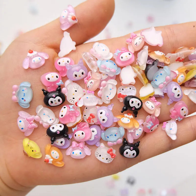 120PCS Sanrio Nail Charms Set - Kuromi, Cinnamoroll, and My Melody Resin Decorations for DIY Manicure Nail Art