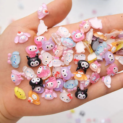 120PCS Sanrio Nail Charms Set - Kuromi, Cinnamoroll, and My Melody Resin Decorations for DIY Manicure Nail Art