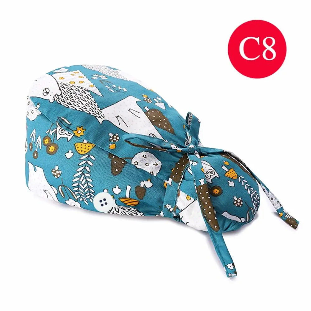 Adjustable Surgical Scrub Cap with Buttons – Ponytail Bouffant Nursing Turban Hat for Women & Men