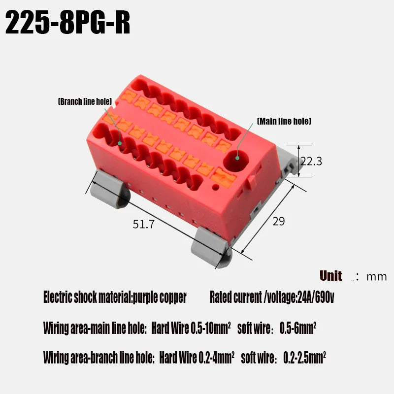 Compact Push-In Wire Connector Terminal Block – Fixed Modular Multi-Link Splicing 1-In Multiple-Out Lighting Connector 225 Series