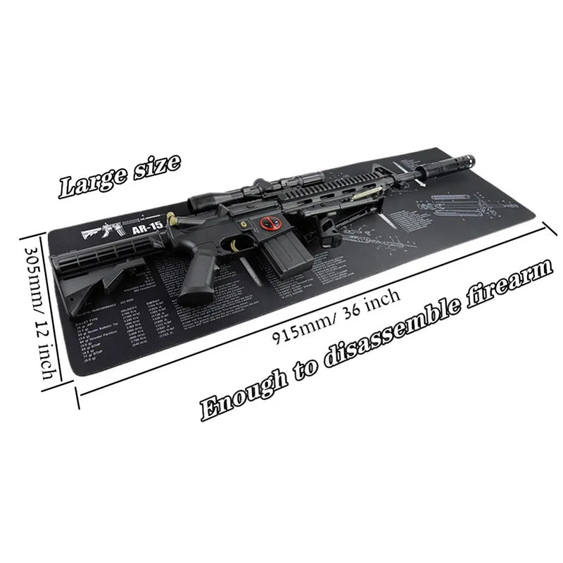 Gun Cleaning Mat Mouse Pad — Armorers Bench Mat with Parts Diagram & Instructions for AR15, AK47, GL, 1911