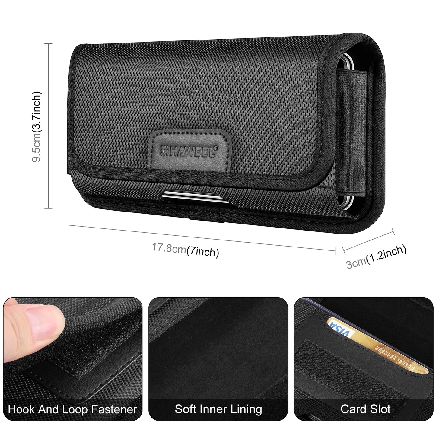 HAWEEL 6.1-6.8 Inch Nylon Cloth Phone Belt Clip – Horizontal Carrying Pouch with Card Slot, Phone Belt Bag