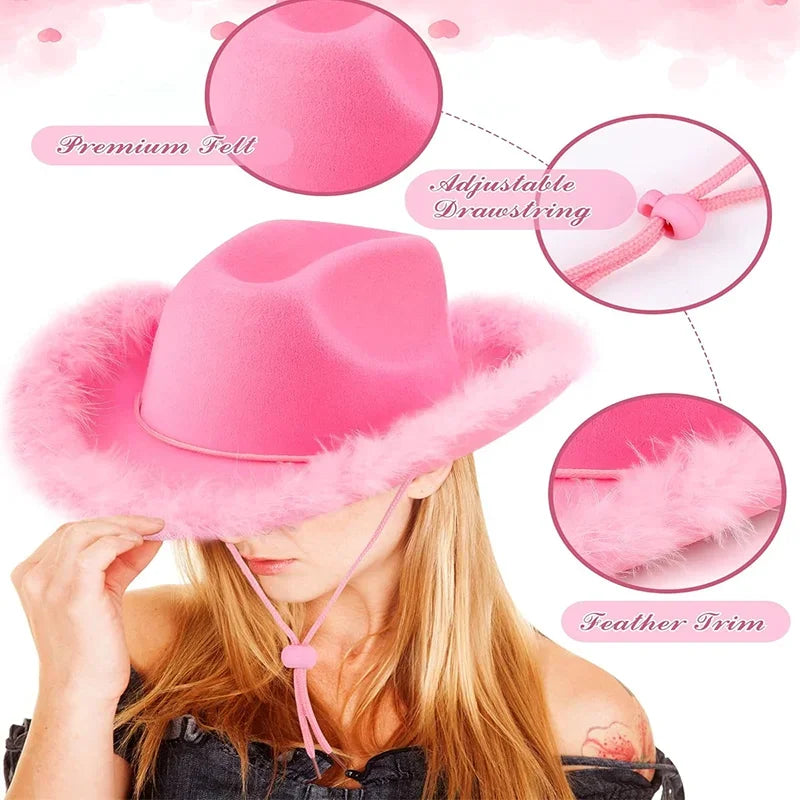 Burlap Cowboy Hat – Pink Western Hat for Birthday Girls, Weddings & Bachelorette Party Dress Accessories