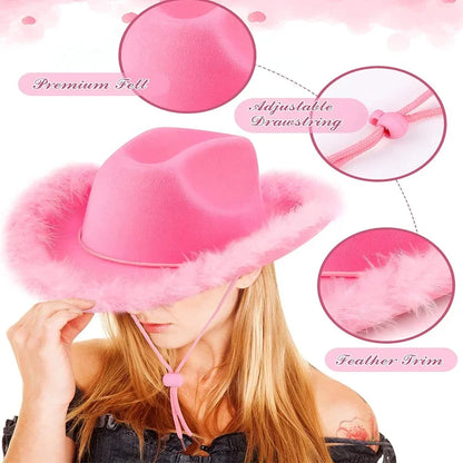 Burlap Cowboy Hat – Pink Western Hat for Birthday Girls, Weddings & Bachelorette Party Dress Accessories