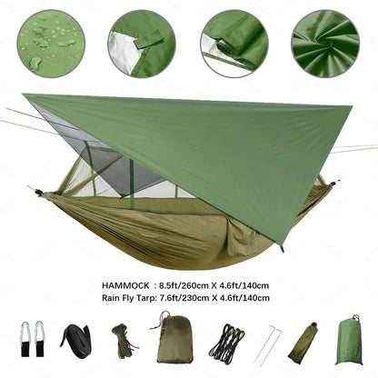 Camping Hammock with Mosquito Net - Waterproof Portable Outdoor Sleeping Shelter for Hiking & Travel