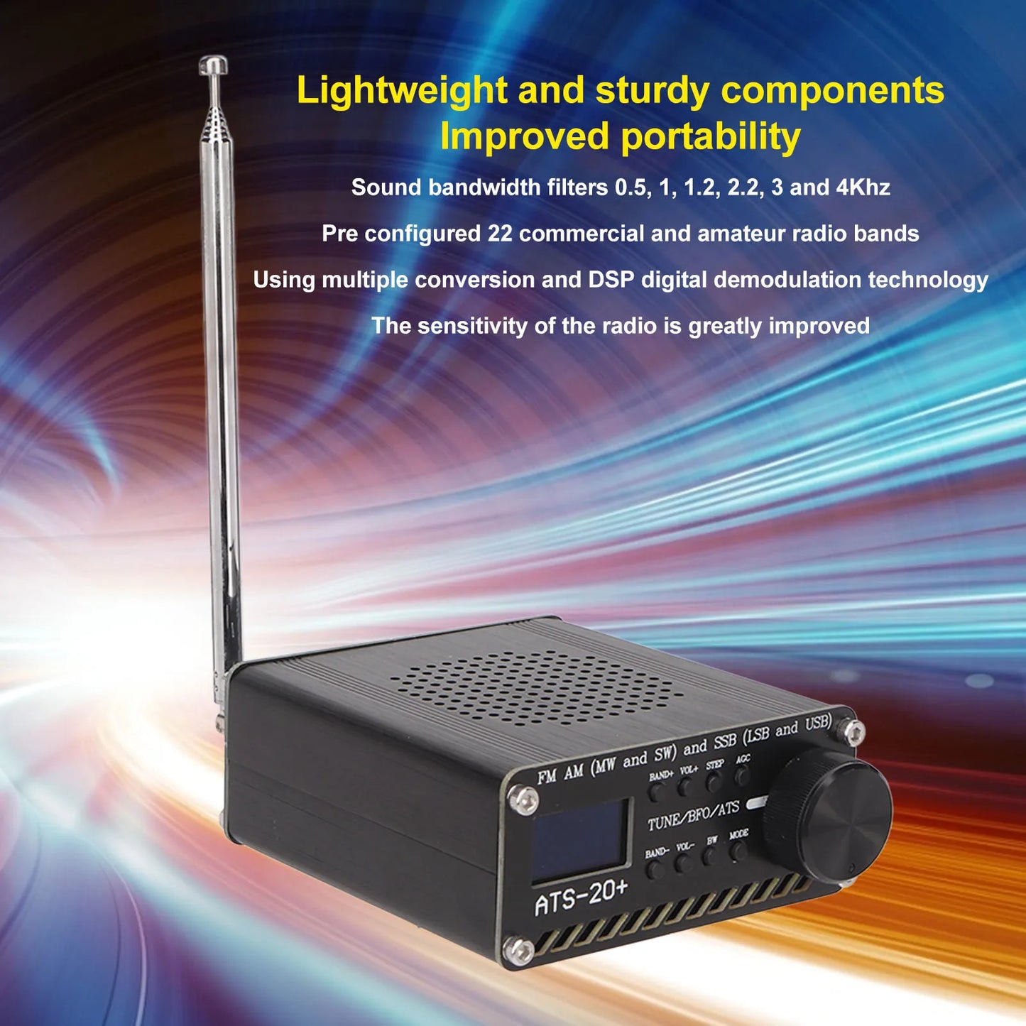 Portable ATS 20+ World Band Digital Radio Receiver – Easy to Read, Lightweight, Professional for Home & Outdoor Camping