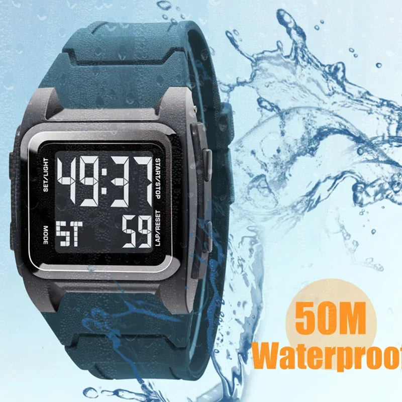YIKAZE Men's Digital Sport Watch – 50M Waterproof Retro Multifunction Military LED Alarm Wristwatch Gift