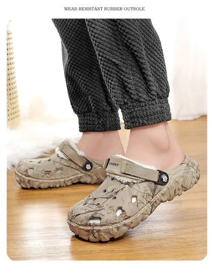 Winter Men’s Garden Clogs – Plush Fur Slippers & Fluffy Outdoor Slides for Couples