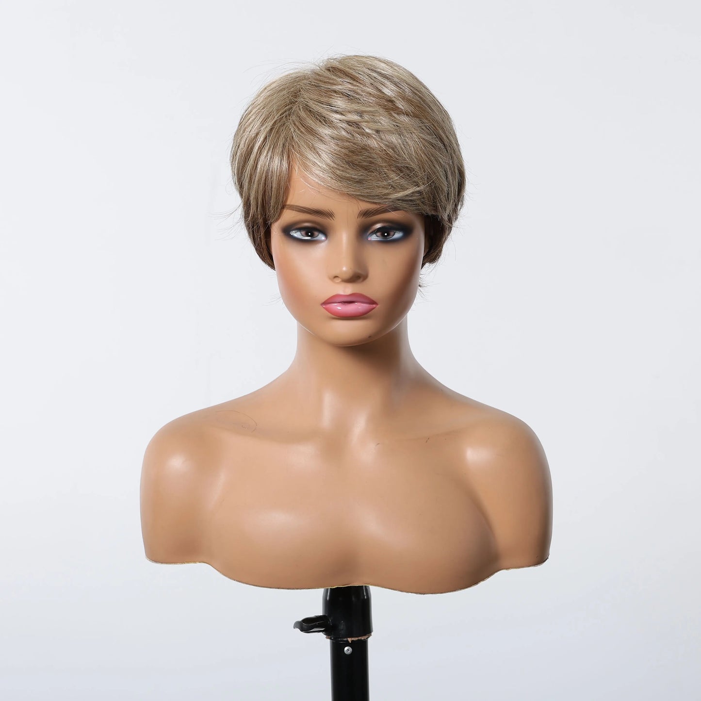 Platinum Blonde Short Pixie Cut Wig – 8 Inch Human Hair Wig with Bangs for Women, Soft Machine Made