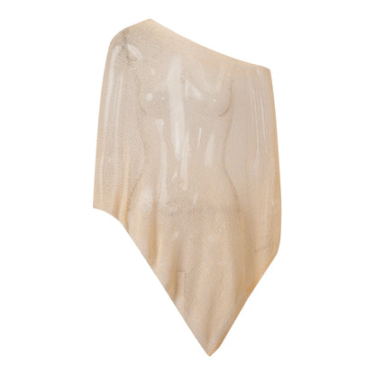 Women's Knit Bikini Cover-Up - Sheer Off-Shoulder Loose Pullover with Irregular Triangle Hem