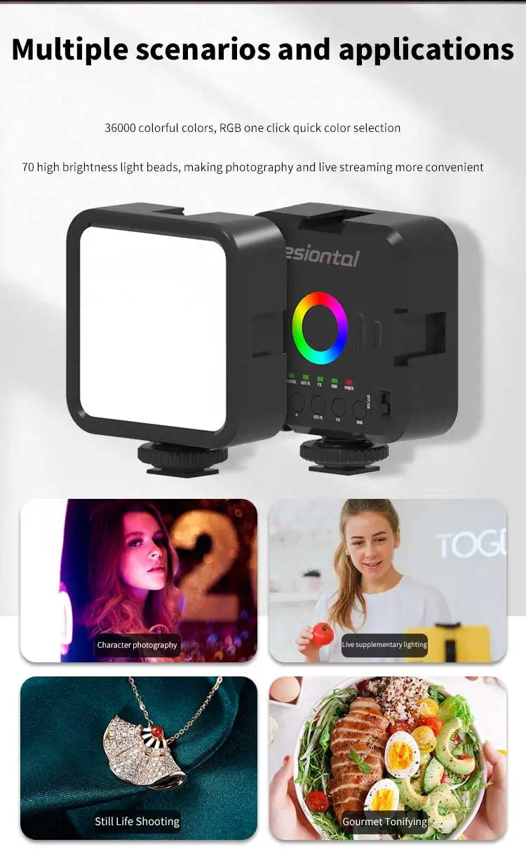 Mini RGB Hot Boot Fill Light - Portable LED Photography & Beauty Light with Adjustable Settings for Mobile Camera & Live Streaming