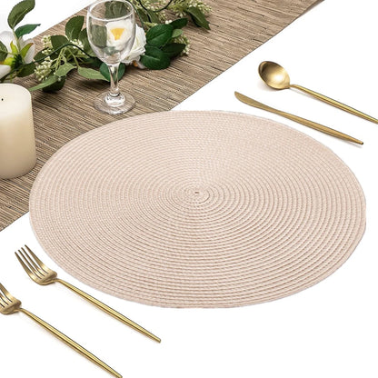 Set of 6 Round Braided Placemats | 34CM Table Mats for Dining Tables | Christmas Halloween Woven Washable Non-Slip Place Mats