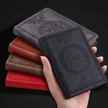 A6 Retro Pocket Mini Notebook – PU Leather Stamped Portable Notepad for Writing, Office & Bookkeeping